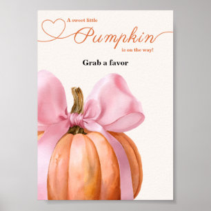 Pink Bow Pumpkin Baby Dusche "Grab a Favor" Unters Poster