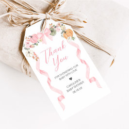 Pink Bow Pumpkin Baby Shower Fevor Tags Geschenkanhänger