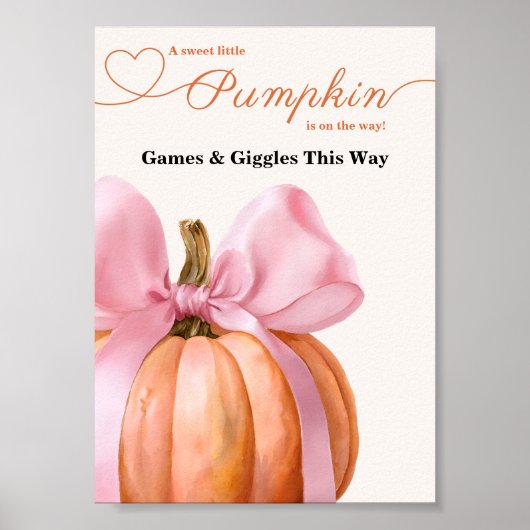Pink Bow Pumpkin Baby Shower "Spiele & Giggles Poster (Vorne)