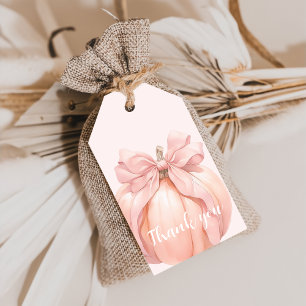 Pink Bow Pumpkin Baby Shower Tags Geschenkanhänger