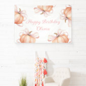 Pink Bow Pumpkin Birthday Backdrop Banner (InSitu)