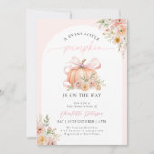 Pink Bow Pumpkin Floral Baby Shower Einladung (Vorderseite)