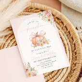 Pink Bow Pumpkin Floral First Birthday Einladung