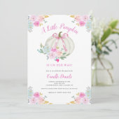 Pink Bow Pumpkin Girl Babydusche Einladung (Stehend Vorderseite)