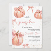 Pink Bow Pumpkin Girl Babydusche Einladung (Vorderseite)