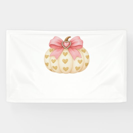 Pink Bow Pumpkin mit Golden Hearts - Coquette Fal Banner (Horizontal)