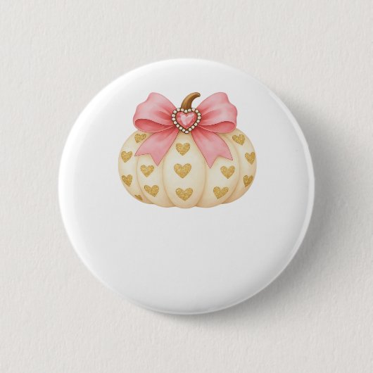 Pink Bow Pumpkin mit Golden Hearts - Coquette Fal Button (Vorderseite)