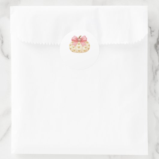 Pink Bow Pumpkin mit Golden Hearts - Coquette Fal Runder Aufkleber (Tasche)