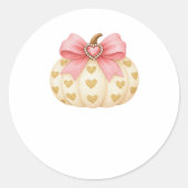 Pink Bow Pumpkin mit Golden Hearts - Coquette Fal Runder Aufkleber (Vorderseite)