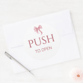 Pink Bow Push to Open Door Sign Runder Aufkleber (Umschlag)