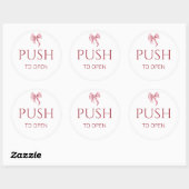 Pink Bow Push to Open Door Sign Runder Aufkleber (Blatt)