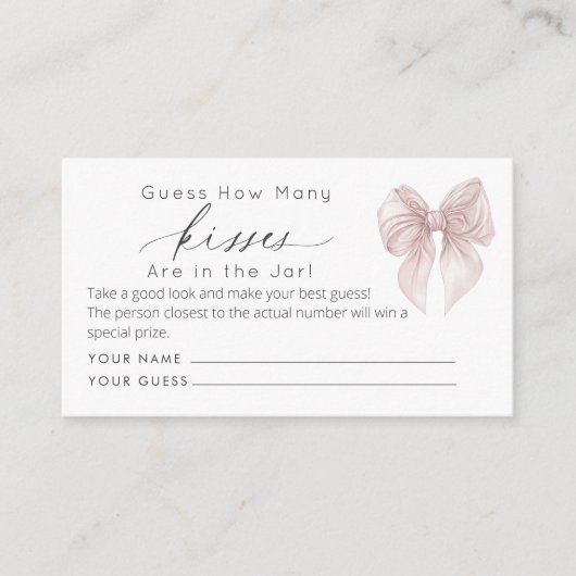 Pink Bow räusst wie viele Kisses Bridal Game Begleitkarte (Vorderseite)