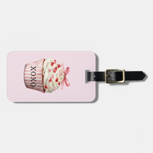 Pink Bow Red Hearts Cupcake   Gepäckanhänger (Vorderseite horizontal)