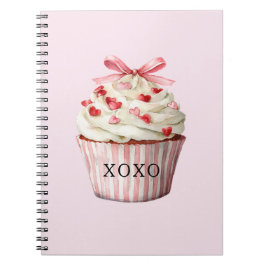 Pink Bow Red Hearts Cupcake   Notizblock