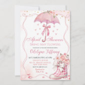 Pink Bow Regenschirm Stiefel April Duschen Baby Gi Einladung (Vorderseite)