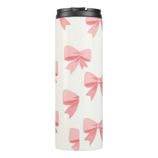 Pink Bow Repeat Pattern – Cute Girly Ribbon Design Thermosbecher (Rückseite)