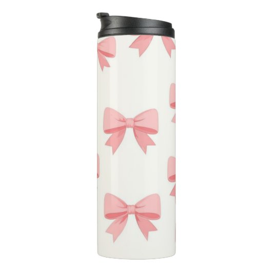 Pink Bow Repeat Pattern – Cute Girly Ribbon Design Thermosbecher (Nach rechts gedreht)