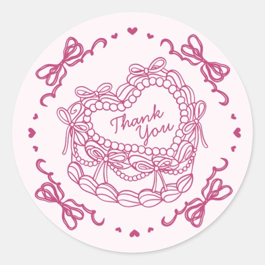 Pink Bow Retro Herz Coquette Kuchen Vielen Dank Runder Aufkleber (Vorderseite)