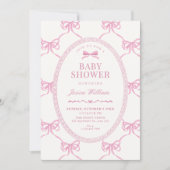 Pink bow ribbon baby shower einladung (Vorderseite)