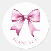 Pink Bow Ribbon Babydusche Danke Runder Aufkleber (Vorderseite)