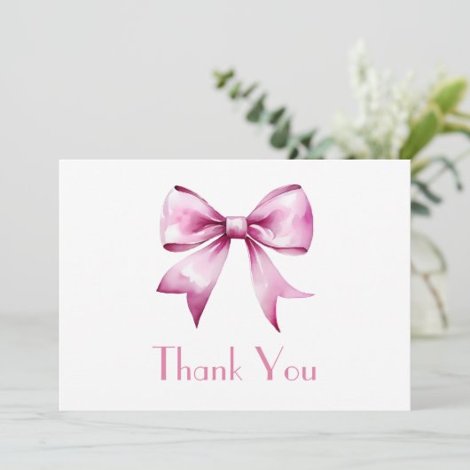 Pink Bow Ribbon Babydusche Dankeskarte (Stehend Vorderseite)