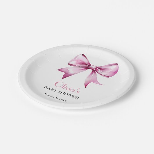Pink Bow Ribbon Babydusche Pappteller (Schrägansicht)