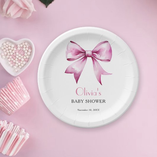 Pink Bow Ribbon Babydusche Pappteller