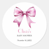 Pink Bow Ribbon Babydusche Runder Aufkleber (Vorderseite)