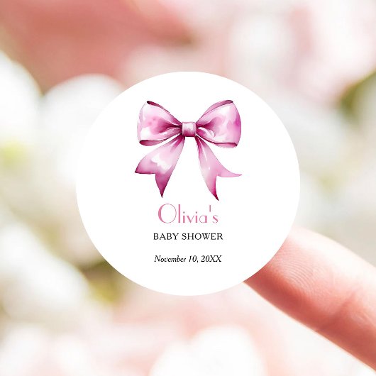 Pink Bow Ribbon Babydusche Runder Aufkleber