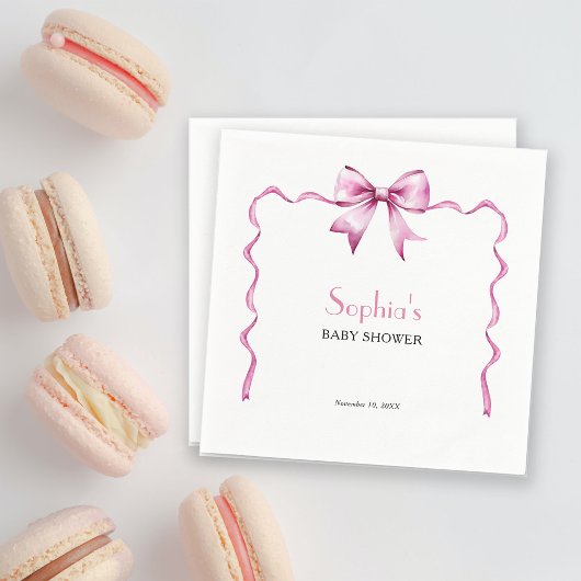 Pink Bow Ribbon Babydusche Serviette