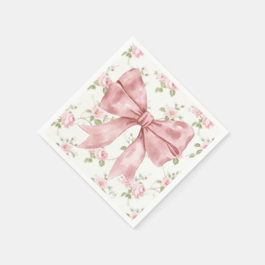 Pink Bow Ribbon Babydusche Serviette (Ecke)