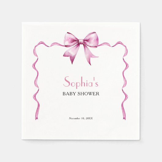 Pink Bow Ribbon Babydusche Serviette (Vorderseite)