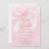 Pink Bow Ribbon Coquette Sweet 16 Sixteen Birthday Einladung (Vorderseite)