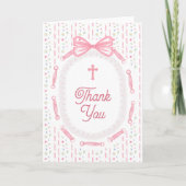 Pink Bow Ribbon Frame Floral Religious Thank You Karte (Vorderseite)