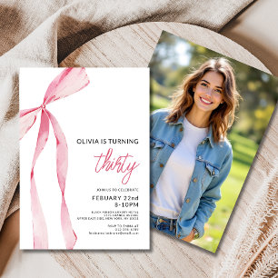 Pink Bow Ribbon Geburtstagsparty Foto Instagram Einladung