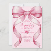 Pink Bow Ribbon Minimalistisch Girl's Birthday Einladung (Vorderseite)