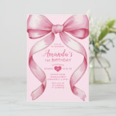 Pink Bow Ribbon Minimalistisch Girl's Birthday Einladung (Stehend Vorderseite)