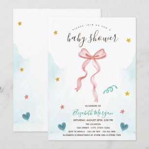Pink Bow Ribbon Stars Herz Babydusche Einladung