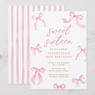 Pink Bow Ribbon Sweet 16 Birthday Invitation Einladung
