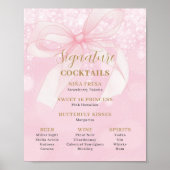 Pink Bow Ribbon Sweet 16 Signature Cocktails Menu Poster (Vorne)