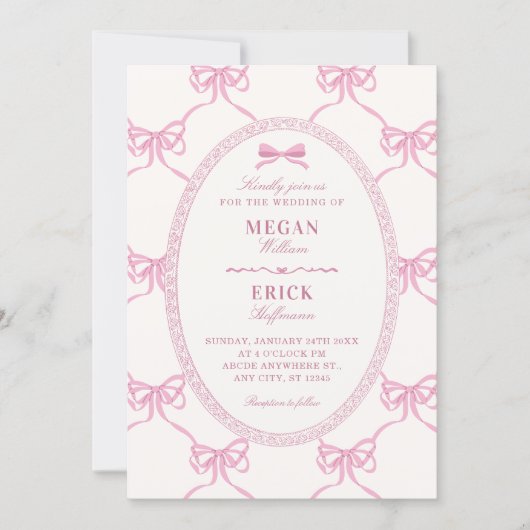 Pink bow ribbon wedding einladung (Vorderseite)