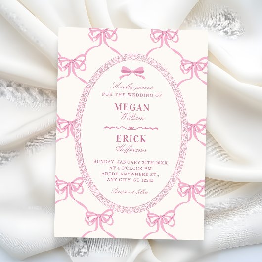 Pink bow ribbon wedding  einladung