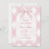 Pink Bow Rocking Horse Polo Vinatge Babydusche Einladung (Vorderseite)