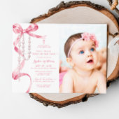Pink Bow & Rosary Foto Erste Heilige Kommune Einladung