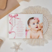 Pink Bow & Rosary Foto Erste Heilige Kommune Einladung