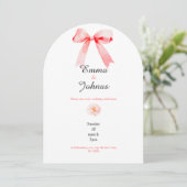 pink bow rose chic wedding invitation einladung (Stehend Vorderseite)