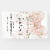 Pink Bow Rose Floral Girl First Communion Vertical Banner (Horizontal)