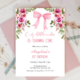 Pink Bow Rose Floral Kleine Süsse Geburtstag Einladung