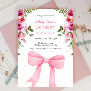 Pink Bow Rose Floral Polka Dots Geburtstag Einladung