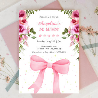 Pink Bow Rose Floral Polka Dots Geburtstag Einladung